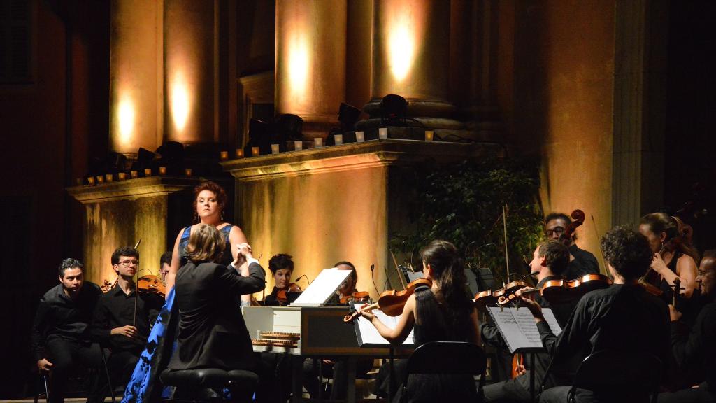 le13/8/17 au Festival de Musique de Menton,Marie Nicole LEMIEUX chante des airs d'Opéra de Vivaldi accompagné par l'Orchestre Il POMO d'ORO, dir: M. EMELYANYCHEV(PhotoCh MERLE)